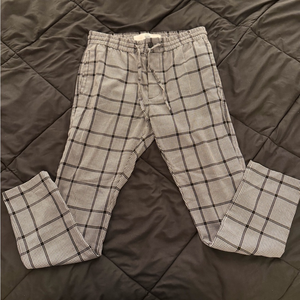 Topman Black and White Checkered Trousers